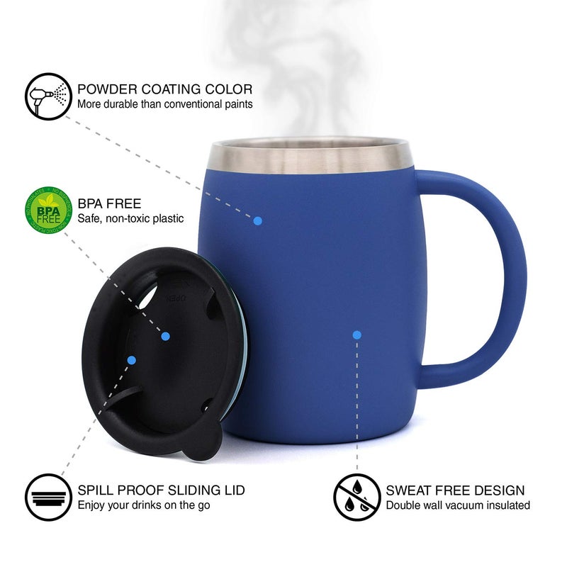 CHILLOUT LIFE Stainless Steel Insulated Coffee Mugs Set of 2 (14oz) â€“ Double Wall Coffee Cups With Spill Resistant Lid & Strong Handle â€“ Shatterproof Cups for Cold Drinks & Hot Beverages - Image 3